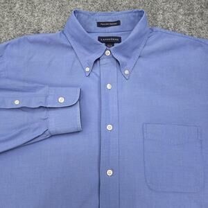 Lands End Shirt Mens 16.5 Blue Pinpoint Oxford Cotton Button Down Long Sleeve